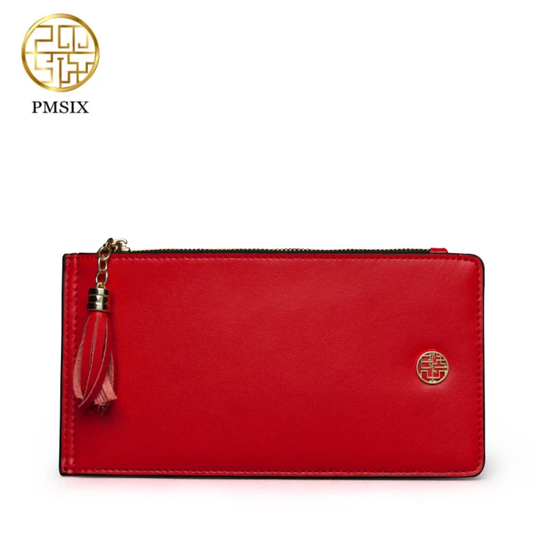 Pmsix большой красный китайский стиль коровий спилок женский клатч кошелек с кисточкой на цепочке женский Ретро кошелек P420005