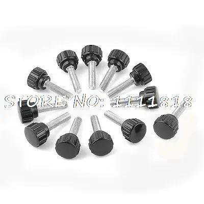 

12 x Black 5mm M5 Male Thread Dia Plastic Screw On Round Knurled Knob