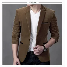 Мужские пиджаки вельвет одной кнопки уникальные мужские Пиджаки Slim Fit с длинным рукавом пиджак блейзер куртки зима весна