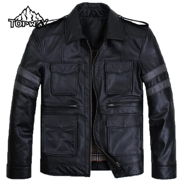 Cheap Classic Resident Evil Men Celebrity Genuine Leather Motorcycle Jacket Cowskin Thermal Enduro Coat Windbreaker Jaqueta Motoqueiro