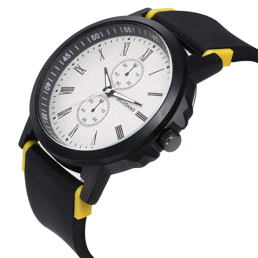 

Bluelans Sports Men Roman Number Analog Sub-dials Decor Silicone Band Quartz Wrist Watch