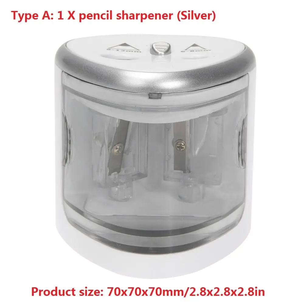 pencil sharpener 02 Автоматическая электрическая точилка для карандашей с двумя отверстиями, точилка для карандашей для дома, офиса, студентов, инструмент, электрическая точилка для карандашей, синий/серебристый/розовый - Цвет: pencil sharpener 02