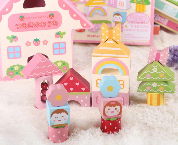 

MamimamiHome Baby Wooden Montessori Toys Pink Sound Building Blocks Children Early Education Situational Creativity Blocks