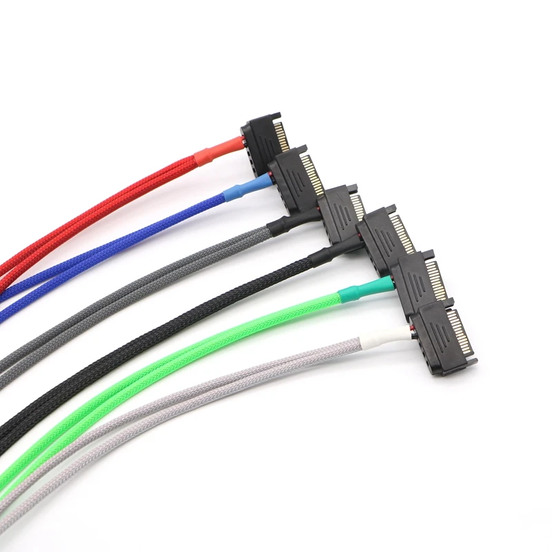 10pcs/Lot Multicolor Sleeved 12V Sata 15Pin to Dual 3Pin/ 4Pin Fan Adapter Cable.