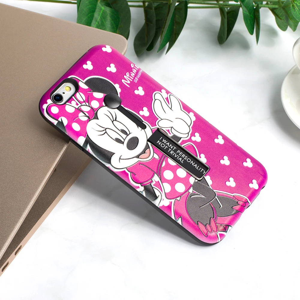 

Minne Phone Case For iPhone 6 6S 7 8 Plus Cases Back Shell Protective Cover Hard Plastic Stand Coque With Finger Strap Fundas