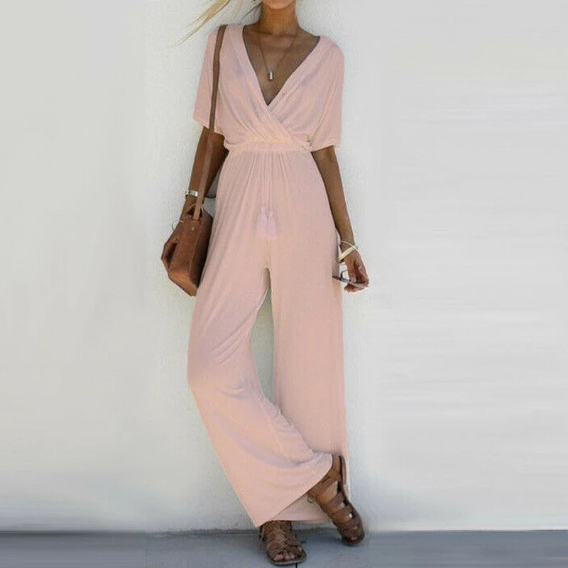 Women Wide Leg Jumpsuit Summer Sexy Thin Playsuits Overalls Office Ladies Workwear Party Casual Jumpsuits Overalls Playsuits