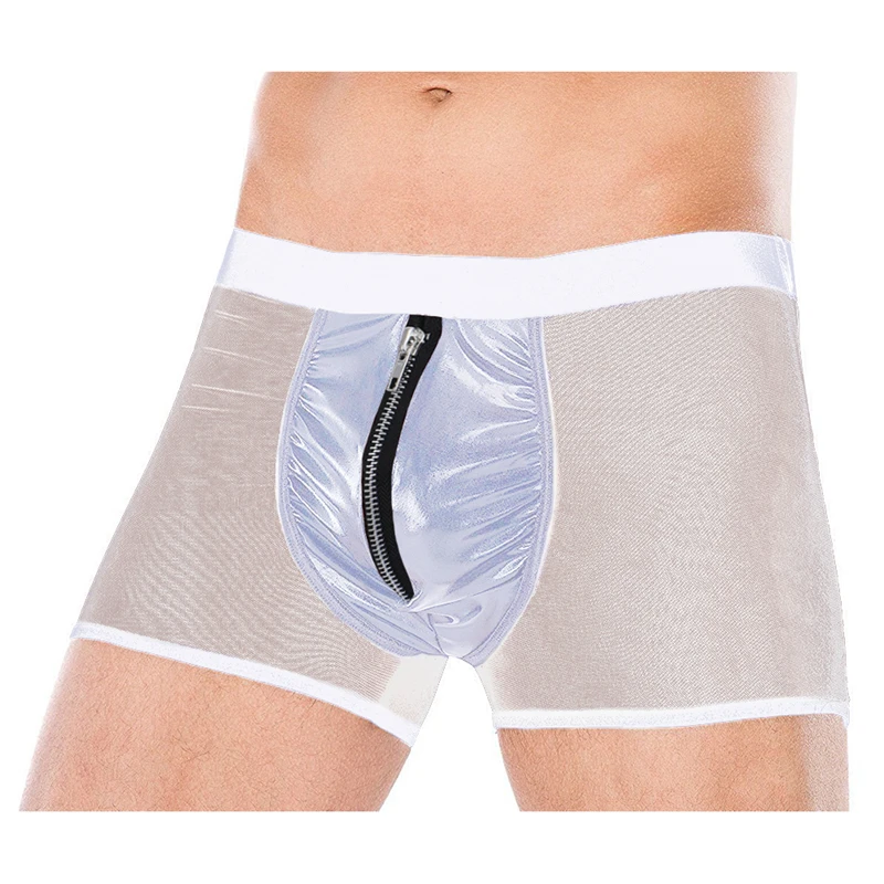 

Sexy Underwear Men Sissy See Through Zipper PU Pouch Sheer Panties Boxer Shorts Underwear Panties Lingerie Men's Boxer