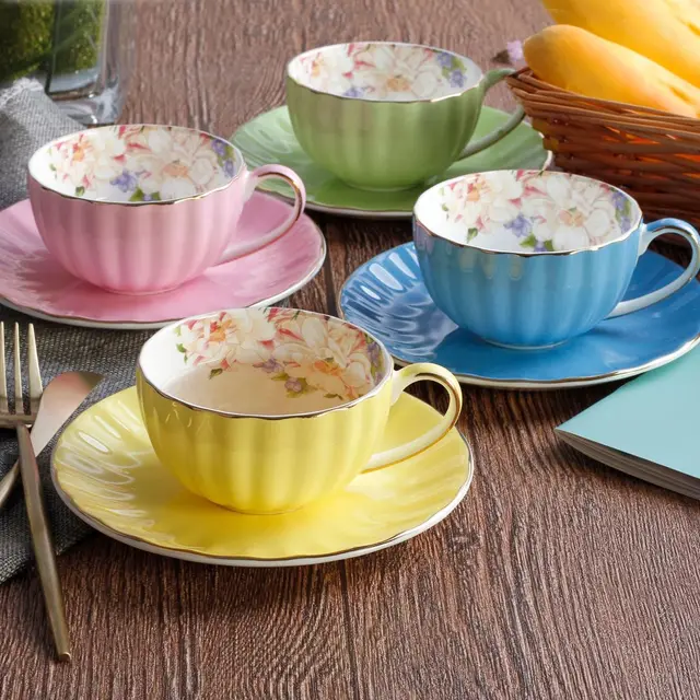 $US $15.04 Colourful Bone China Pumpkin Coffee Cup Dish Phnom Penh Ceramics Xicaras Suit Cushaw Shape Sobretud
