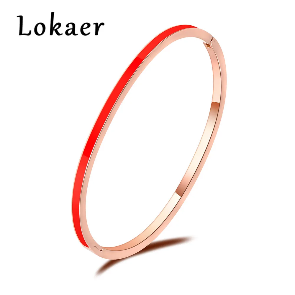 Lokaer, простые браслеты-манжеты из нержавеющей стали, браслеты, 3 цвета, для влюбленных, ювелирные изделия для женщин, подарок на день Святого Валентина, B18072 - Окраска металла: Rose Gold Red