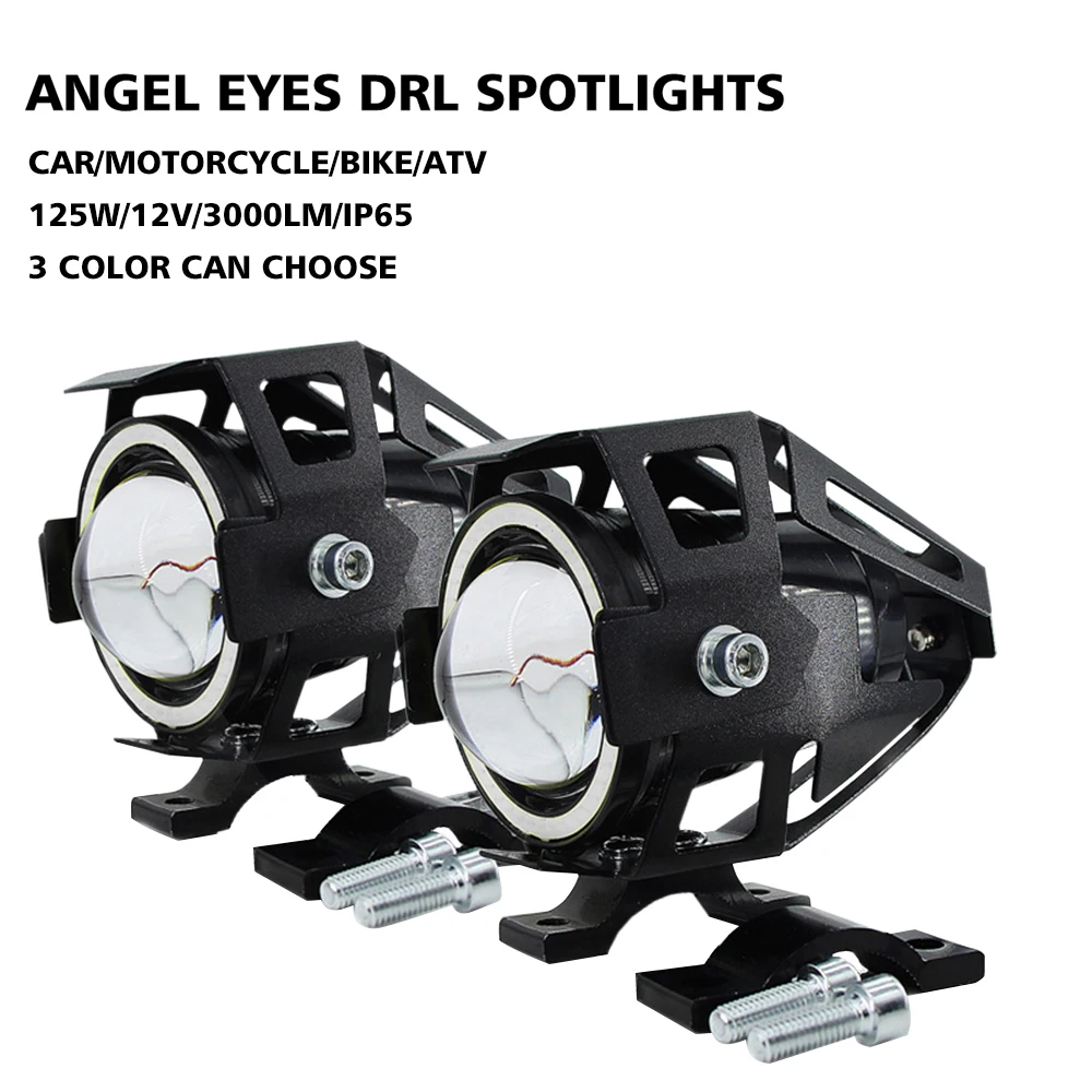 Angel Eyes Headlight DRL Spotlights LED BIKE ATV SCOOTER Chopper Auto
