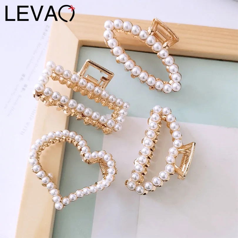 

LEVAO Korean Pearl Rhinestone Hollow Horsetail Clip Hairpins Hair Clips Women Headwear Girls Hair Claws Accessories Barrettes