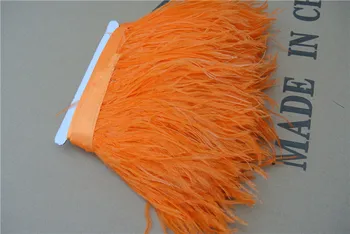

Ffree Shipping 10 YARDS/LOT ORANGE Ostrich Feather Trimming Fringe on Satin Header, 5- 6"(12-15cm) in width