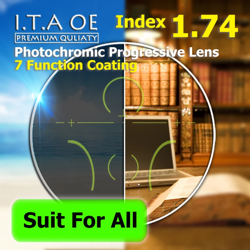 Adulto 1.74 Freeform Índice Photochromic Transição Progressivas Multifocais Prescrição Óptica Óculos de Lente 7 Revestimento