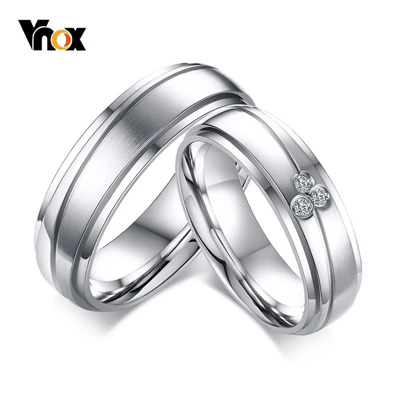 

Vnox Elegant Couple Rings For Women Men Stainless Steel Wedding Bands AAA CZ Stones Trendy Anel Alliance Gift