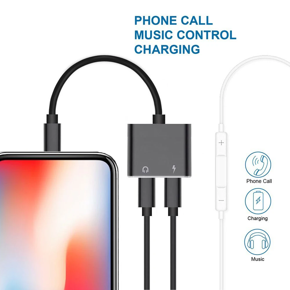 Untoom 2 in 1 For Lightning Audio Adapter For iPhone7 8 X Xs Xr Charging Adapter iOS Charger Splitter Earphone Headphone Adapter Untoom 2 in 1 For Lightning Audio Adapter For iPhone7 8 X Xs Xr Charging Adapter iOS Charger Splitter Earphone Headphone Adapter
