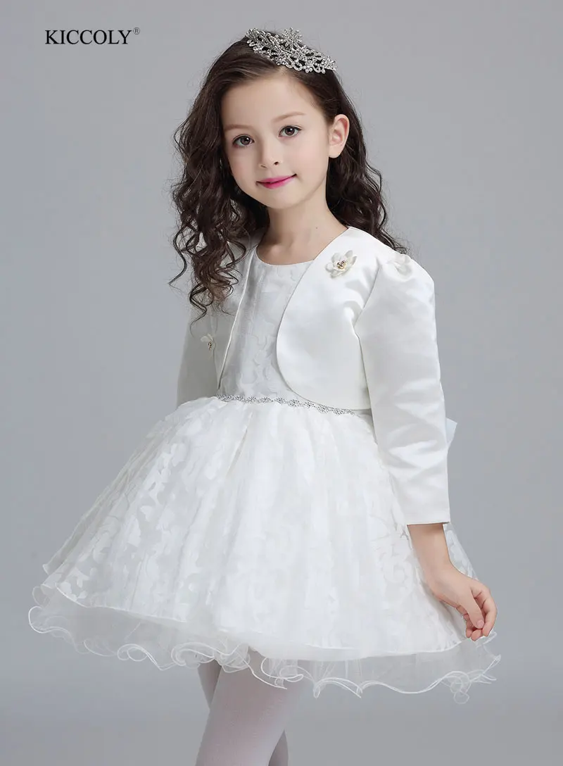 

Flower Girl Dresses Wedding Easter Junior Bridesmaid White Curl Princess Girl Dressdress+jacket 2pcs