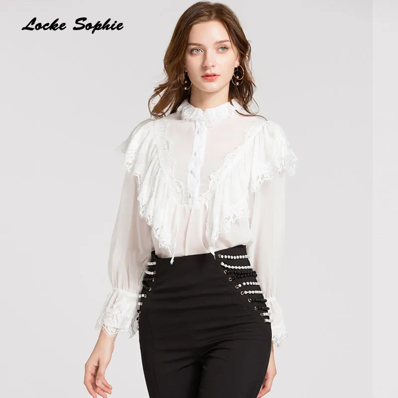 

1pcs Ladies Plus size blouses tops 2019 Summer Chiffon Lace Splicing Ruffles Primer shirts women's Skinny Sexy Retro blouses