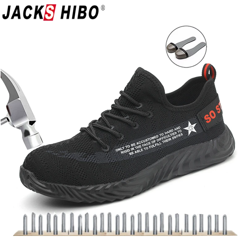 

JACKSHIBO Men Safety Shoes Boots Women Summer Breathable Work Shoes Steel Toe Cap Piercing Male Construction Safety Work Sneaker