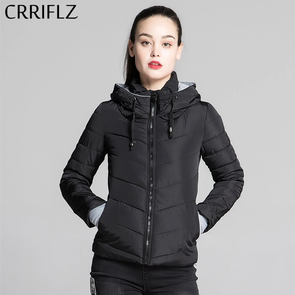 CRRIFLZ, коллекция осень-зима, короткая куртка, женские парки, верхняя одежда, одноцветные пальто с капюшоном, женская тонкая хлопковая стеганая Базовая куртка