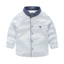 Новая весенняя рубашка со стоячим воротником в полоску детская рубашка хорошего качества рубашки для мальчиков в китайском стиле 6BL015