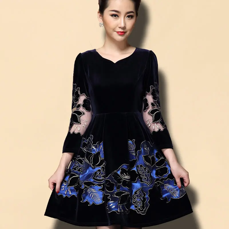 Plus Size 5XL Fashion High end Spring Autumn Long Seeve Dress Women