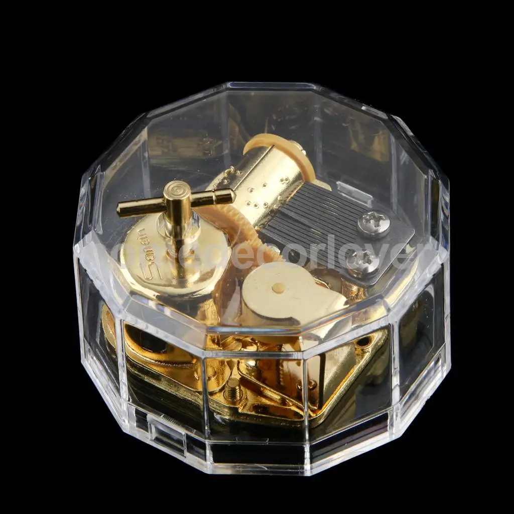 Acrylic Dodecagon Shape Clockwork Music Box Melody Play Box Kids Christmas Gift