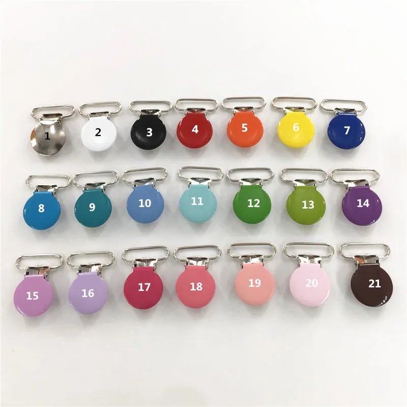30pcs/lot 1'' 25mm round metal suspenders soothers holder clips for baby dummy pacifier Chain clips Lead Free