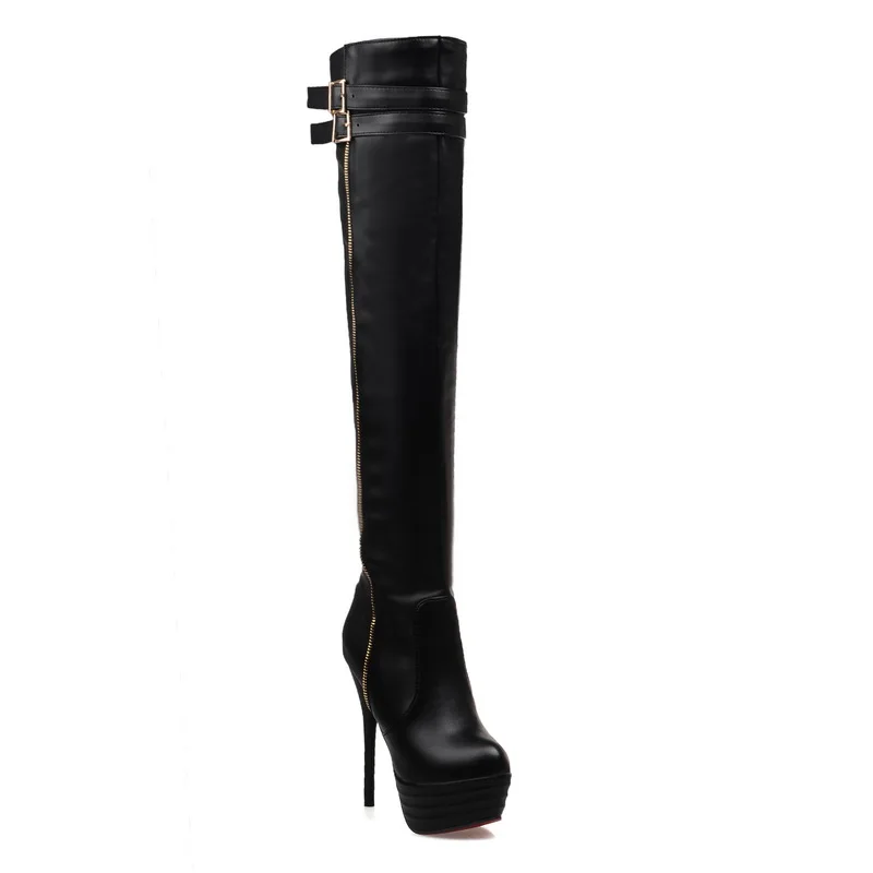 Г., Новые осенне-зимние женские сапоги на тонком высоком каблуке пикантные ботфорты женская обувь на платформе и высоком каблуке - Цвет: Черный
