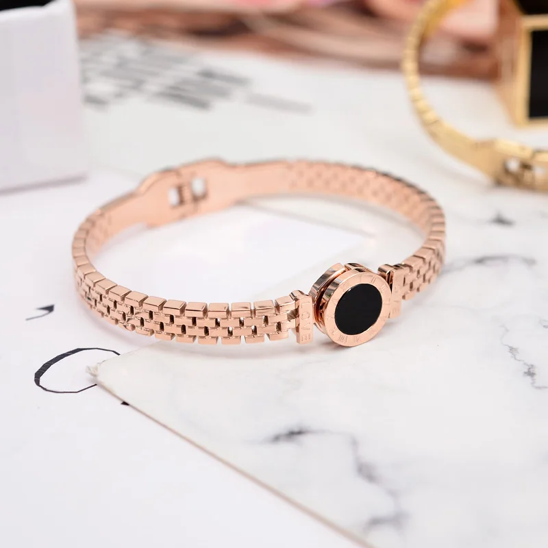 

YUN RUO Fashion Jewelry Rose Gold Silver Color Luxury Roman Numerals Bangle Lover Cuff 316L Stainless Steel Woman Not Fade 2017