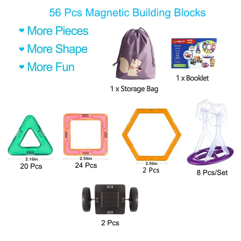 56 шт. большой размер магнитные дизайнерские блоки Строительные и строительные игрушки Магнитные плитки Игры развивающие игрушки для детей Подарки