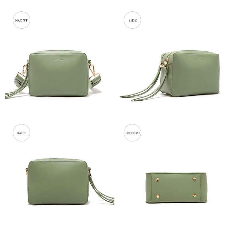MICOCAH Double Zipper Casual Bag Tassel Design Handbag Women Metal Ring Handle Crossbody Bags Black/Green/Apricot HSD136
