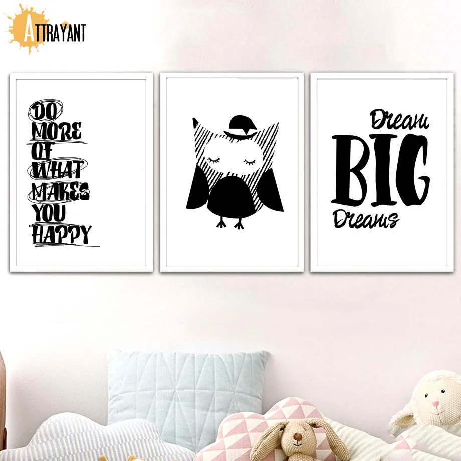 

Cartoon Quotes Owl Black And White Wall Art Canvas Painting Nordic Posters And Prints Wall Pictures For Living Room Home Decor