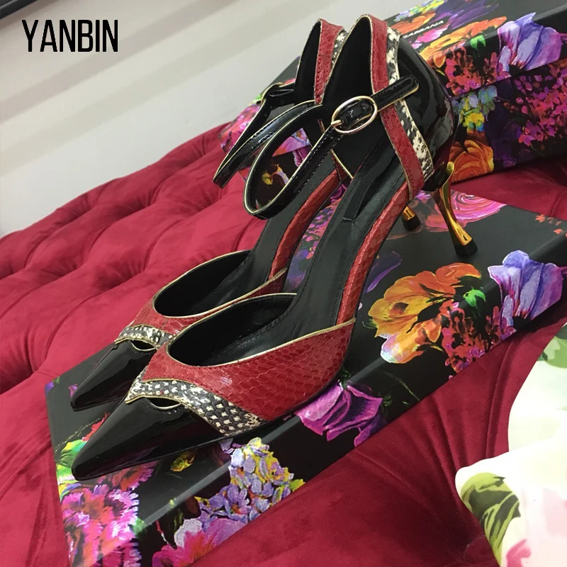 

2018 shaduo Luxury women Genuine Leather fish mouth high heel rivet decorative heel single shoe buckle design wedding shoes