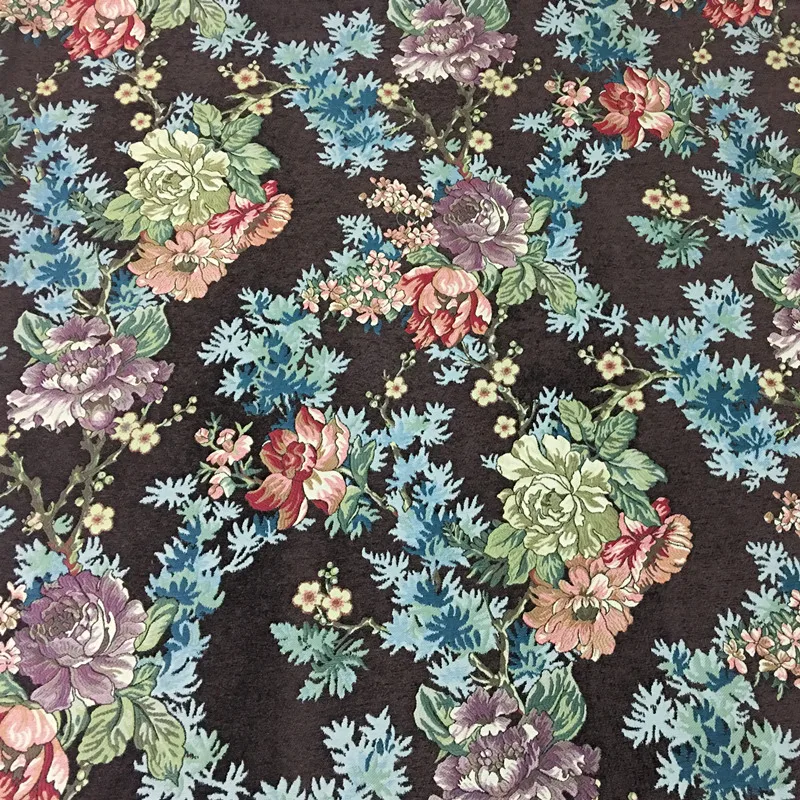 Роскошный темно-коричневый винтажный цветочный толстый полиэстер искусственный шелк мягкий синель цветочный занавес тканые ткани для обивки дивана ширина 280 см