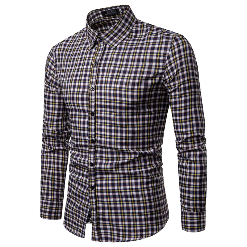 Drop Shipping Men Plaid Shirt Long Sleeve Casual Shirts 2019 Fashion Multi-Color Checkered Cotton Chemise Homme Man Clothes