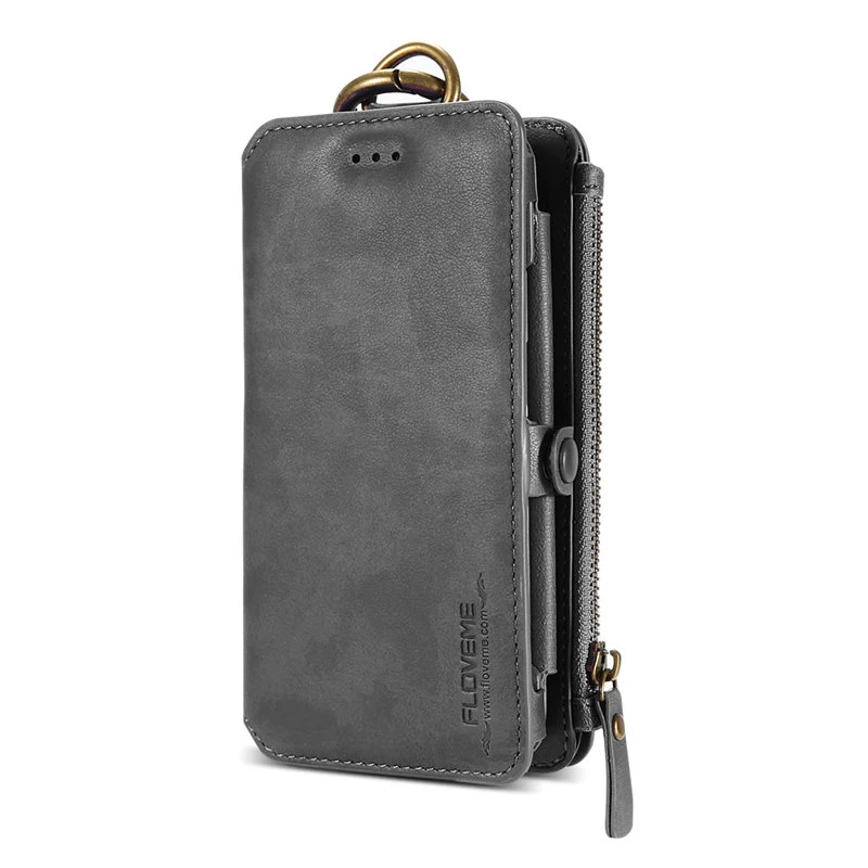 FLOVEME Retro Leather Wallet Case for iPhone 7 8 6 6s plus Card Slot Case for iPhone X XR XS Max 5s SE Cover Business Phone Bags - Цвет: Gray