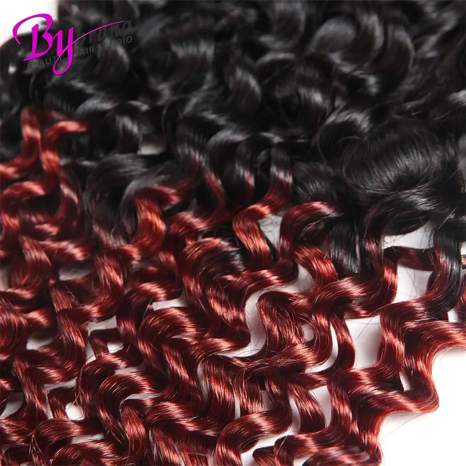 Bybrana 1BBurgundy Malaysia Kinky Curly Wave Bundles With Closure Non-remy Hair Bundles With Closure 100% Human Hair (5)