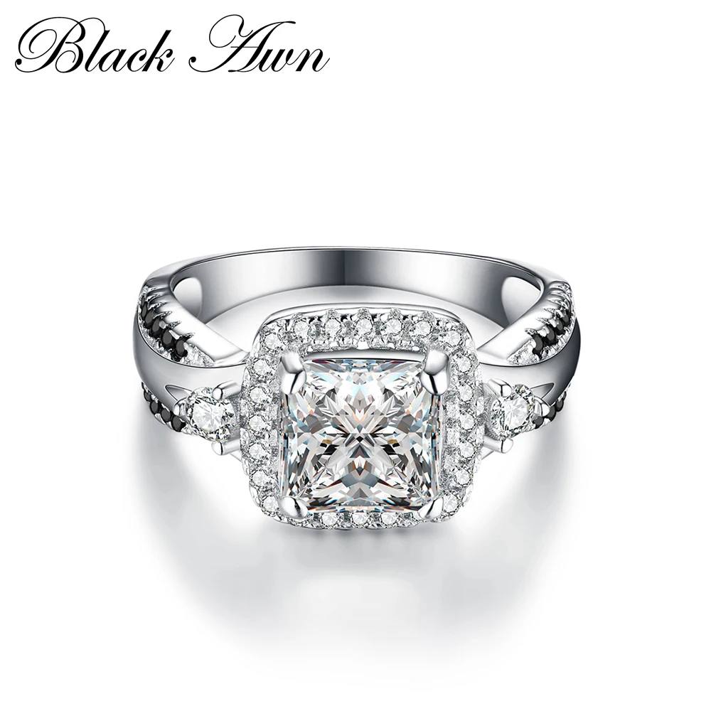 

Simple Genuine 925 Sterling Silver Jewelry Wedding Rings for Women Black&White Bague Femme Ring Bijoux Anillos Mujer C183