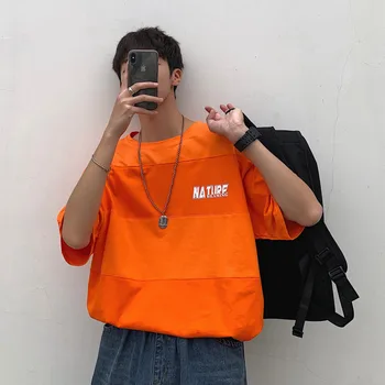 

2019 Summer New Korean Version Of The Tide Male College Wind Comfortable Loose Couple Stripes Large Size Casual T-shirt