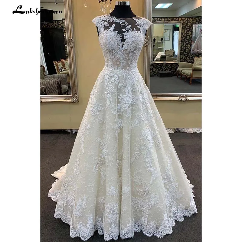 

Champagne Wedding Dresses Vestido De Noiva Lace Cap Sleeve Ball Gown Wedding Dress 2019 Bride Dress robe mariage Abito da sposa
