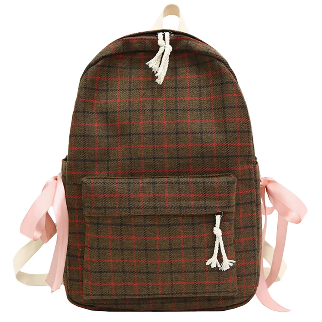 

MAIOUMY Women Sen Literary Retro Plaid Bag Female Small Fresh Plaid Bow Student Backpack