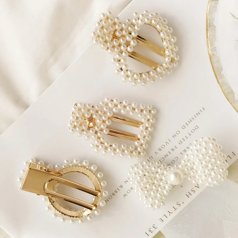 Women Girls Barrettes Pearl Hair Clips Crystal Elegant Pearl Hairpin Barrette Headdress Women Girls Barrettes Pearl Hair Clips Crystal Elegant Pearl Hairpin Barrette Headdress