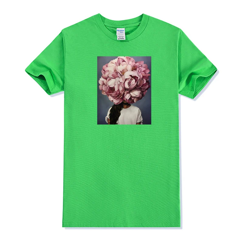 Модная Новая женская футболка, забавная классная женская футболка с цветочным принтом, хлопок, футболка с круглым вырезом размера плюс, одежда 100 кг - Цвет: Зеленый