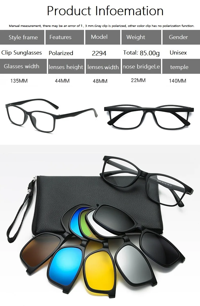 Брендовые поляризованные солнцезащитные очки, оправы для очков с 5+ 1 клипсой, солнцезащитные очки для мужчин с магнитным зажимом, корректирующие очки при близорукости, новые женские