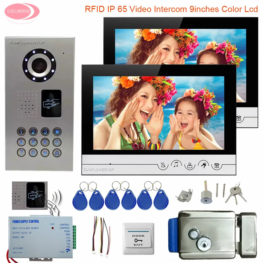 

Video Intercom 9" Video Intercom For a Private House IP65 Waterproof Rfid With Electronic Control Lock Video Intercom 2 Monitors