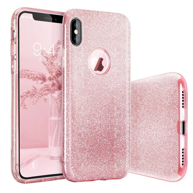Роскошный Жесткий Чехол для iPhone X 6 6s 7 8 Plus 3 в 1 с блестящими картами и прозрачными