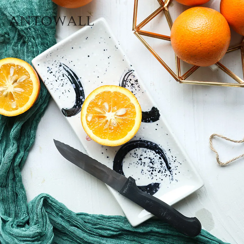 

ANTOWALL Sushi plate salmon Chinese tableware creative sashimi rectangular restaurant hotel ceramic plate