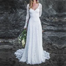 Свадебное пляжное платье с длинным рукавом, свадебное платье бохо, свадебное платье с аппликациями и открытой спиной, свадебные платья, страна vestidos de noiva