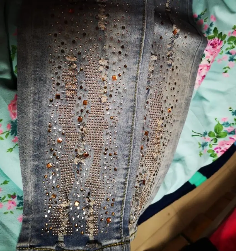 Бисер с бриллиантом вышитые хлопковые джинсы европейские женские ручные алмазные Стразы Карандаш Брюки wq2194