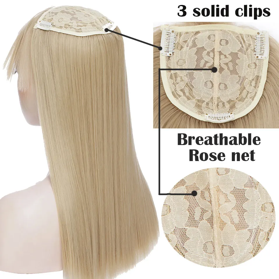 SNOILITE 17inch 3 Clips In one piece Hair Extension long straight hair extension synthetic Topper Hair Piece With Bangs